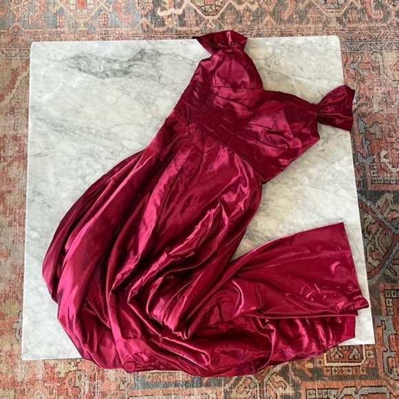 Lavetir Off Shoulder Satin Formal Dress Wine/Burgundy - Picture 4 of 9